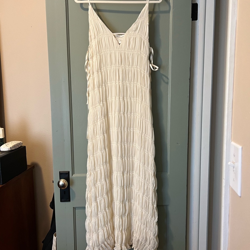 Elegant Cream Maxi Dress with Ties